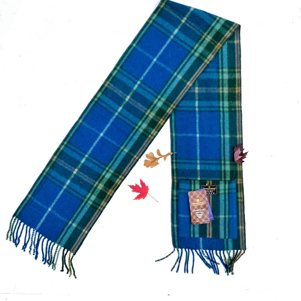 Patrick King Merino Wool Tartan Pocket Scarf Scottish Heritage Coastal Prep Wrap - Picture 2 of 14